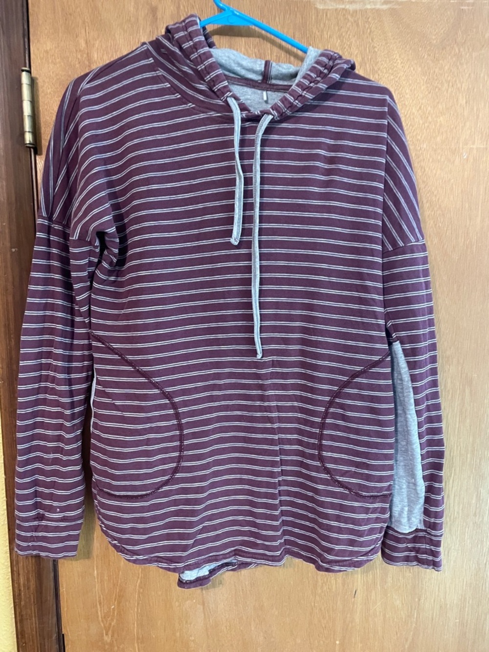 Toad&Co Maroon and Gray Striped Pullover Hoodie